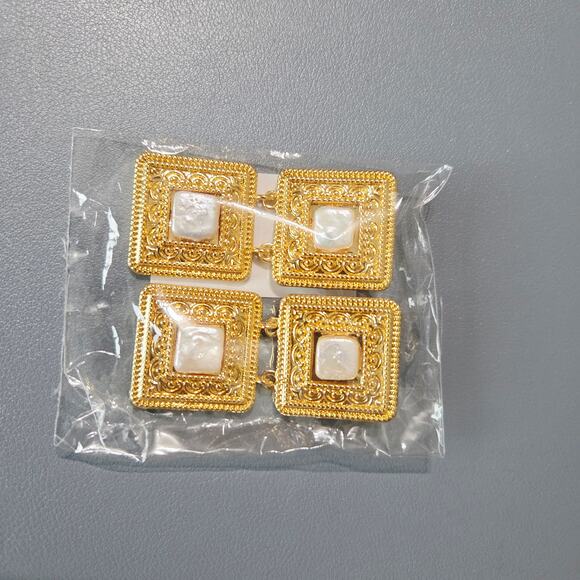 Frasier Sterling High Tea Earrings Statement Drop Dangle Faux Pearl 14K Plated - Picture 6 of 7